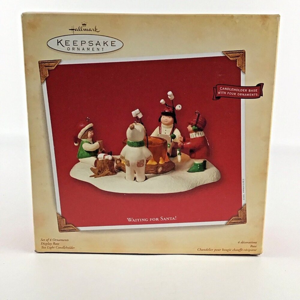 Hallmark Ornament Waiting For Santa Display Base Tea Light Candleholder New 2003